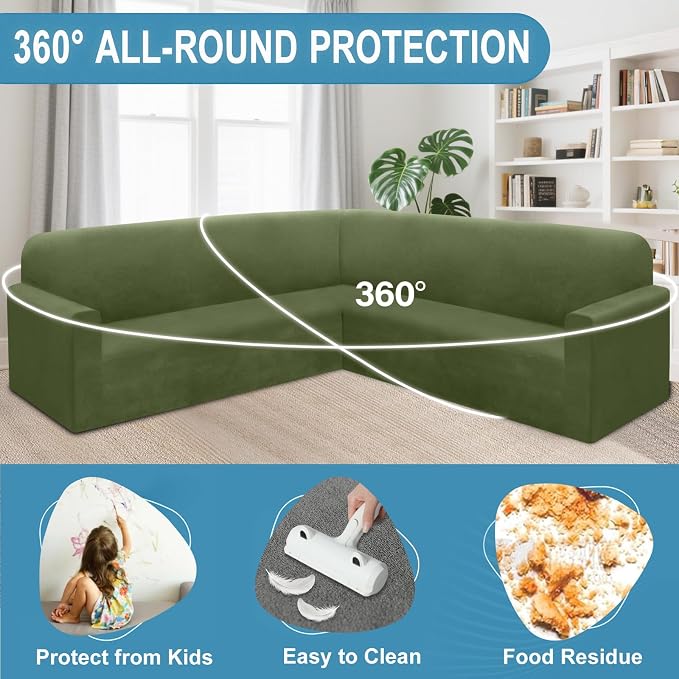 HDCAXKJ Corner Sectional Couch Covers Velvet Stretch L Shape Sofa Cover Soft - Image 5