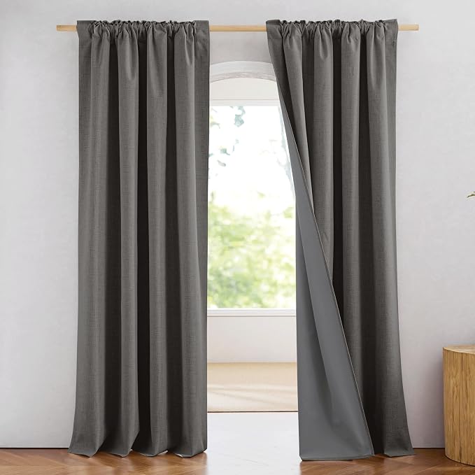 NICETOWN 100% Blackout Grizzle Gray Curtains 90 inches Long - Image 2