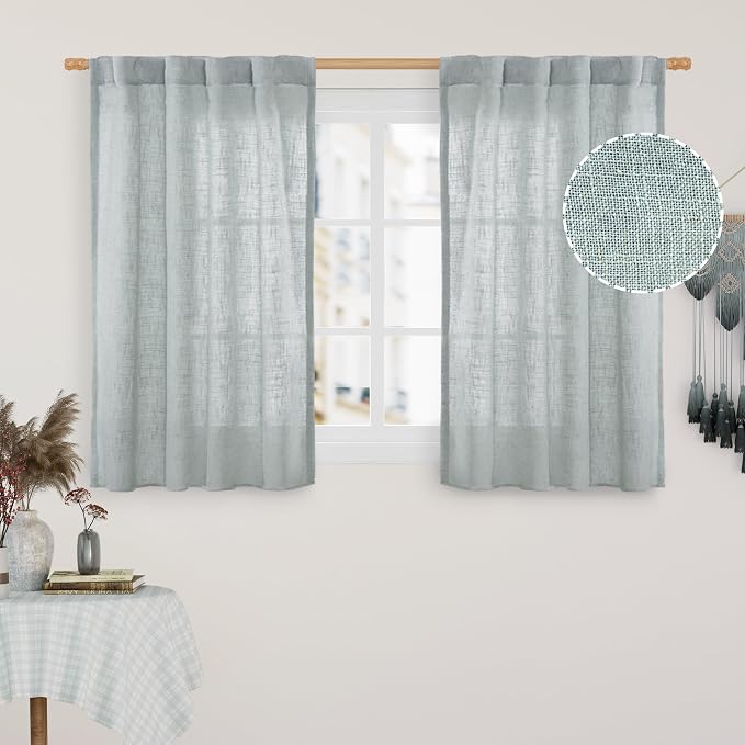 Short Linen Curtains 40 Inch Length 2 Panels, Light Filtering Panels | Semi by LAMIT