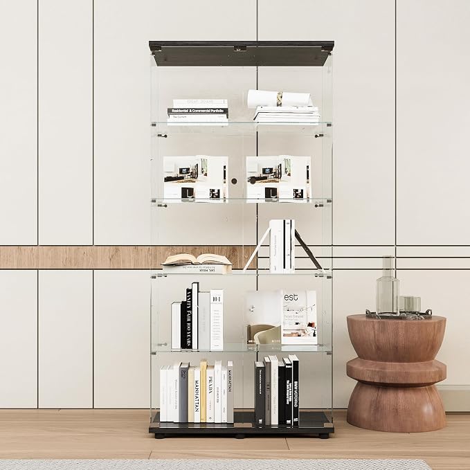 FLYMUHJIA Curio Cabinets with Tempered Glass High Cabinet with Shelves Glass - Image 4