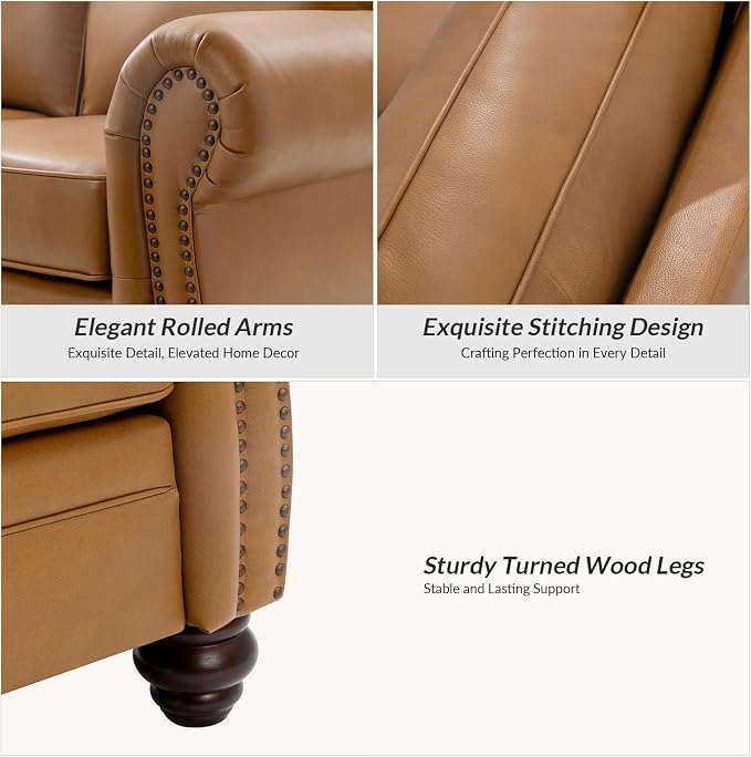 60" Wide Genuine Leather Chesterfield Loveseat, 2 Seat Leather Sofa - Image 7