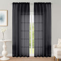 Black Sheer Curtain 90 Inches Long 2 Panels Set, Solid Filmy Drapes by OWENIE