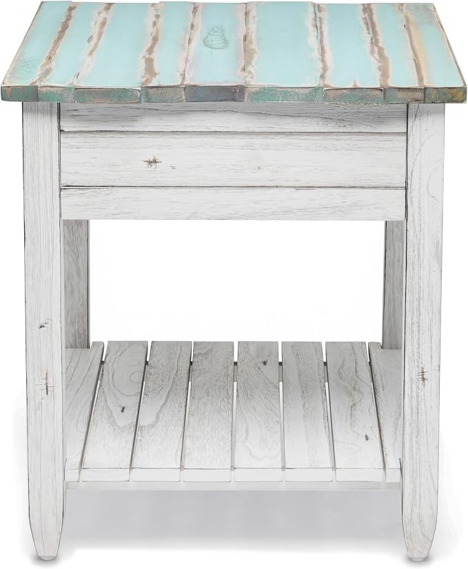 Sea Winds Trading Picket Fence End Table Distressed Bleu White Finish - Image 5