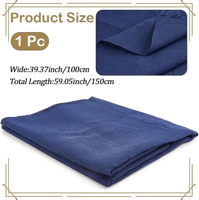 59 Inch Navy Blue Linen Cotton Quilting Fabric by The Yard Canvas Embroidery - Image 2