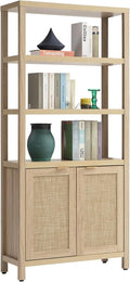 SICOTAS Bookshelf 5 Tier Book Shelf Rattan Boho 71" Tall Bookcase by SICOTAS