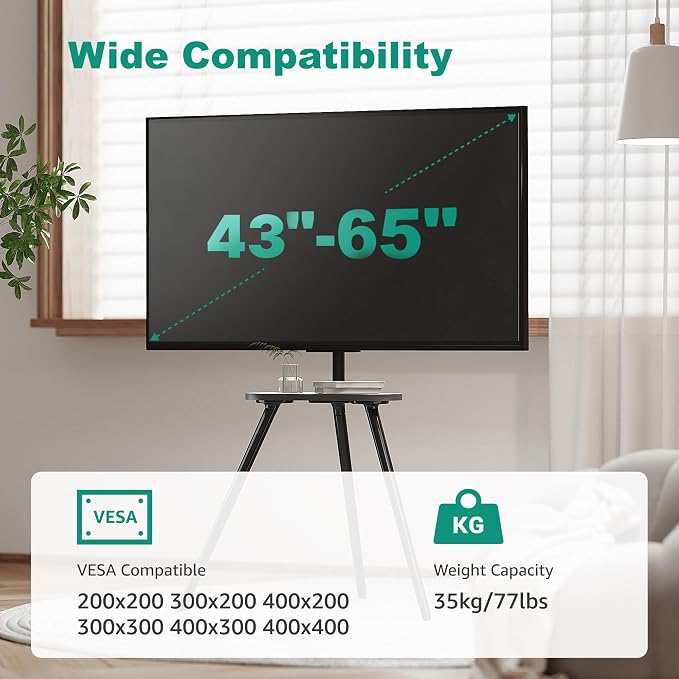 Tripod Easel TV Stand for 43–65 Inch TVs, Height Adjustable Swivel Floor TV - Image 2
