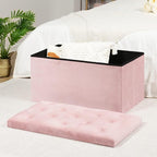 B FSOBEIIALEO Folding Storage Ottoman, Long Ottomans Shoes Bench, Velvet - Image 2