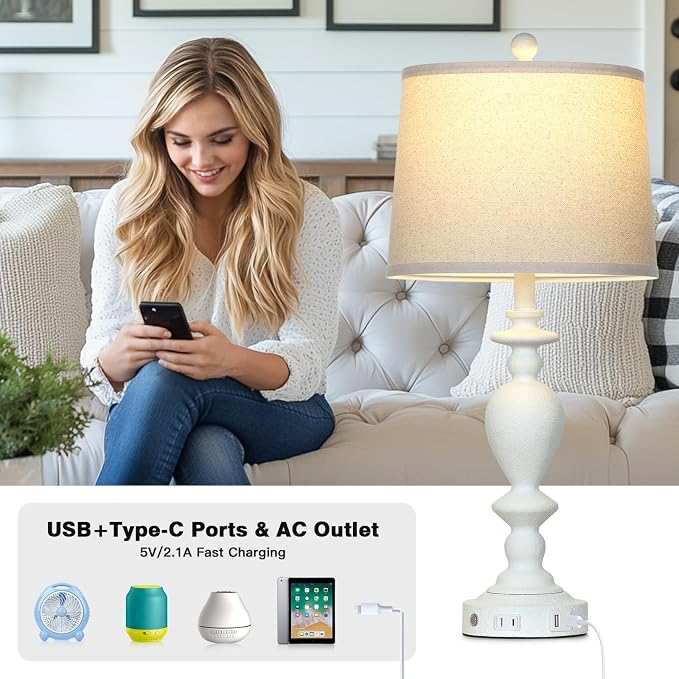 Cinkeda 28" White Farmhouse Table Lamps Set of 2 - Image 5