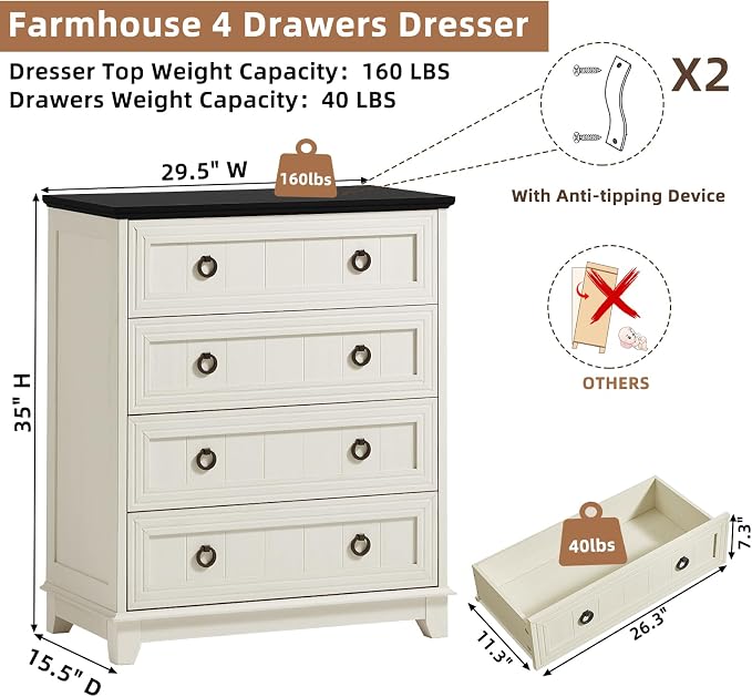 Joaxswe Farmhouse 4 Drawer Dresser - Image 2