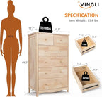 VINGLI Unfinished 6 Drawer Dresser, Natural Solid Wood Dresser Color DIY - Image 2