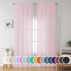 Extra Long Sheer Curtains 96 Inches Long, Rod Pocket Airy Solid Blush Sheer by OWENIE