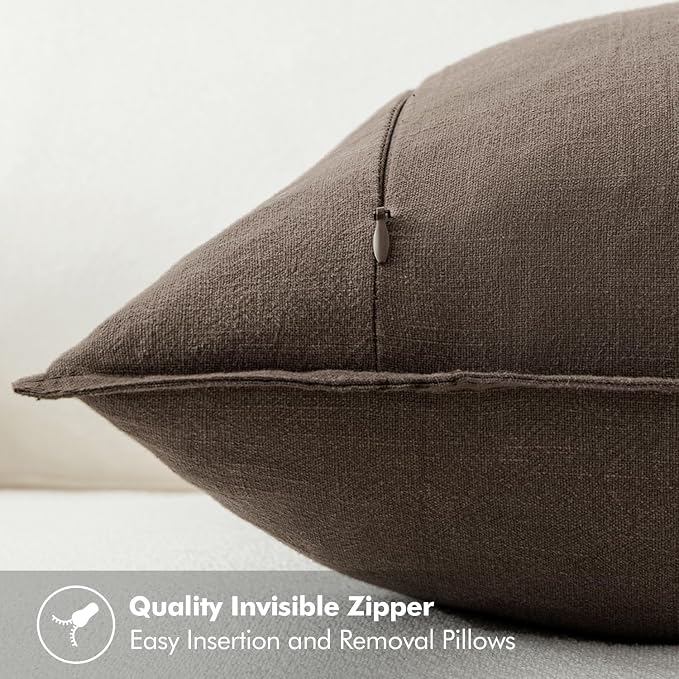 MIULEE Decorative Linen Pillow Covers 20x20 Inch Coffee | Boho Farmhouse​ ​Fall - Image 6