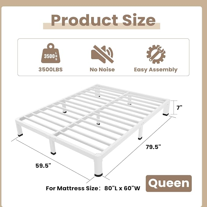 ROIL 7 Inch White Queen Bed Frame - Image 2
