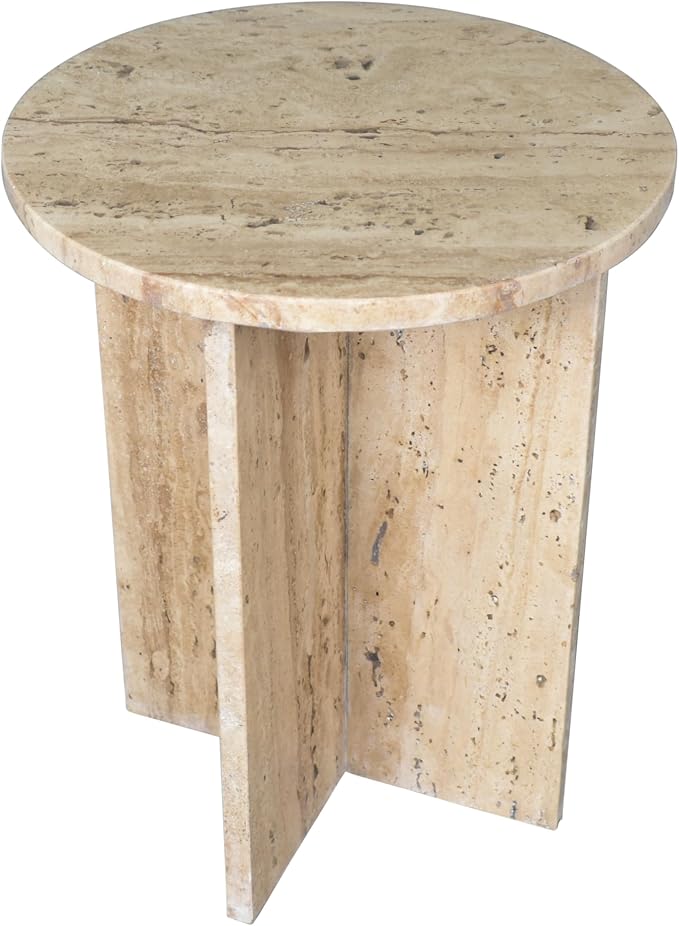 JONATHAN Y Javier Solid Travertine Marble End Table, 14-inch Round Modern - Image 6