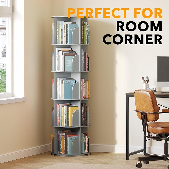SpaceAid 5 Tier Rotating Bookshelf Tower, Spinning Bookcase Lazy Susan - Image 5
