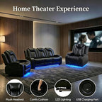Power Recliner Sofa Set with LED Lights, Includes 2 Manual Recliner 1 Seat and - Image 3