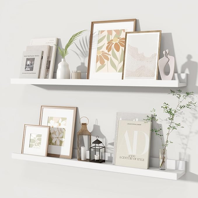 Fun Memories Picture Ledge Shelves Set of 2, 32 Inch Rustic Wall Mounted by FunMemories