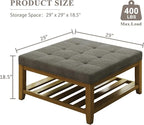 Befurtori Large Square Ottoman Coffee Table, Linen Solid Upholstered Footrest - Image 2