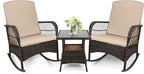 LEVELEVE 3 pcs Rocking Bistro Set Conversation Chairs PE Wicker Outdoor Rocking by Enjoyyourlife
