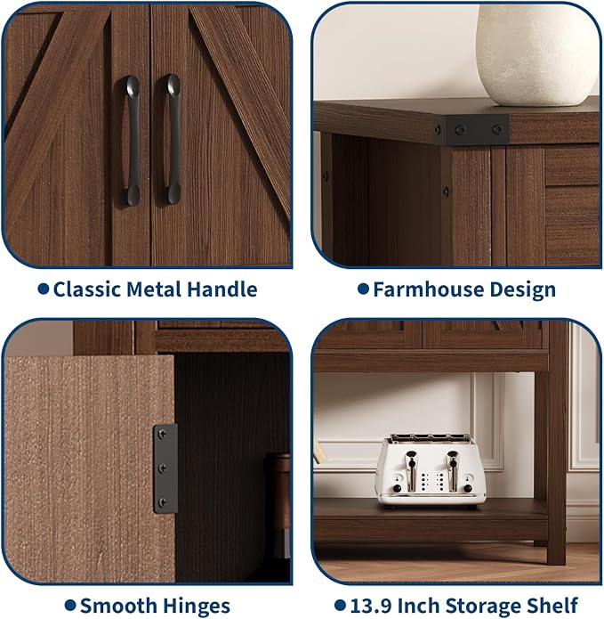 Rustic 47-Inch Wood Coffee Bar Storage Cabinet - Image 5