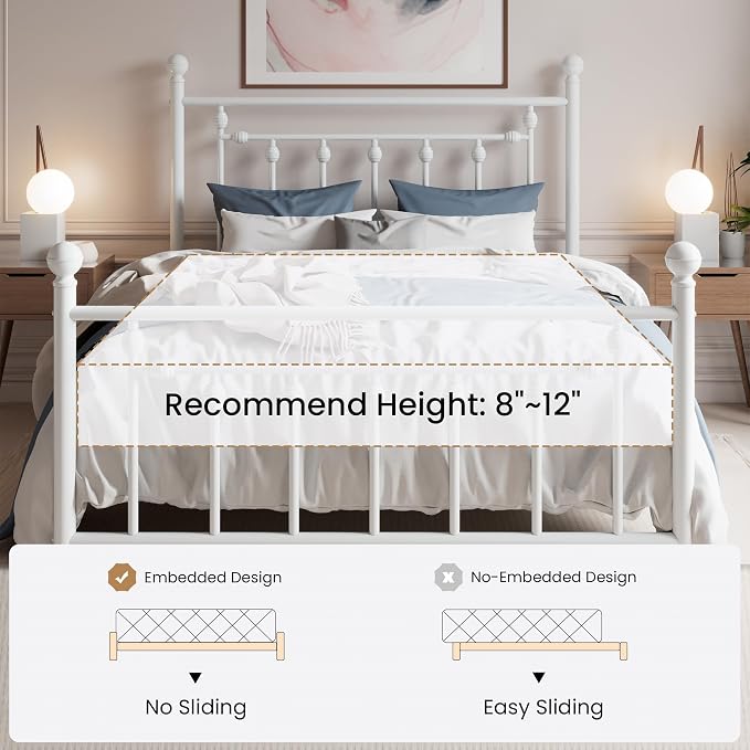 SHA CERLIN 14" Queen Size Metal Platform Bed Frame/Victorian Headboard and - Image 7