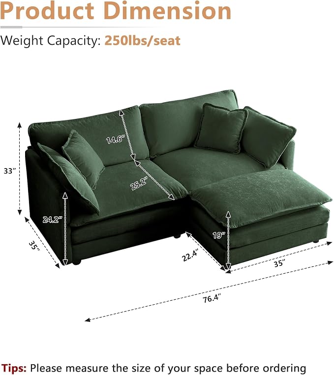 mikibama Modular Sectional Sofa, 76.4 Inch L Shaped Couch Set - Image 2