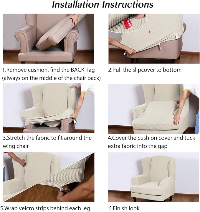 Turquoize Wingback Chair Covers 2 Piece Wing Chair Slipcover Stretch Slipcovers - Image 7