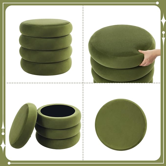 Flouki 19.5" Storage Ottoman Round, Vanity Stools - Image 9