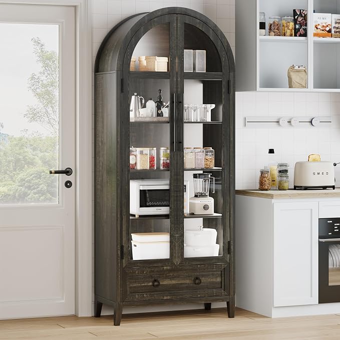 HNEBC Book Shelf with LED Lights, Arched Display Case with Storage Cabinet - Image 5