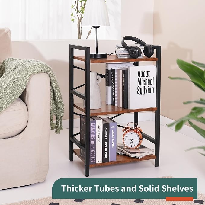 Yoobure Bookshelf Small Book Shelf, Solid Industrial 3 Tier Shelf Bookcase - Image 4