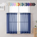 Royal Blue Sheer Curtains 36 Inch Length 2 Panels, Solid Voile Cafe Kitchen by Lecloud