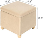 Adeco 17.3" Modern Oatmeal Teddy Velvet Storage Ottoman, Upholstered Cube Foot - Image 2