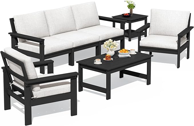 SERWALL HDPE Patio Furniture Set, 7-piece Outdoor Sectional Sofa Set, All by SERWALL