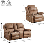 EBELLO 2-Piece Manual Recliner Sofa Set, Faux Leather Message Single Recliner - Image 2