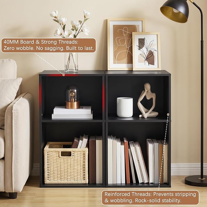 YAHARBO 2 Cube Bookshelf, Horizontal Book Shelf, Small Cubby Bookcase - Image 5
