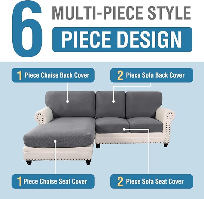 H.VERSAILTEX Sectional Couch Covers 6 Pieces Stretch Sofa Covers - Image 3