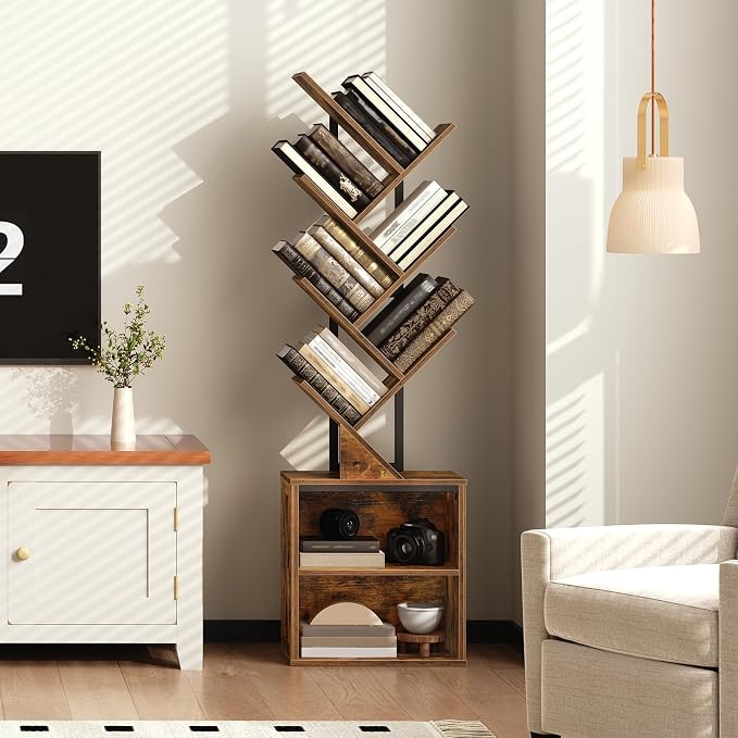 RALGEND Tree Bookshelf, 6 Tier Bookcase - Image 2