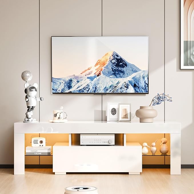 VINGLI 51'' LED TV Stand, High Glossy Modern Entertainment Center - Image 2