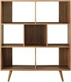 Modway Transmit Mid-Century Offset Cube Wood 7 tier Bookcase in Walnut - Image 4
