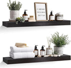 36x8x1.6 inch Floating Shelves Set of 2 – Solid Wood Rustic Black Wall Mounted by YLYHSST