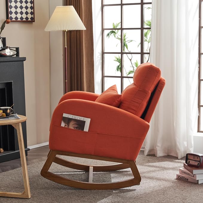 VINGLI Orange Linen Rocking Chair Nursery - Image 8