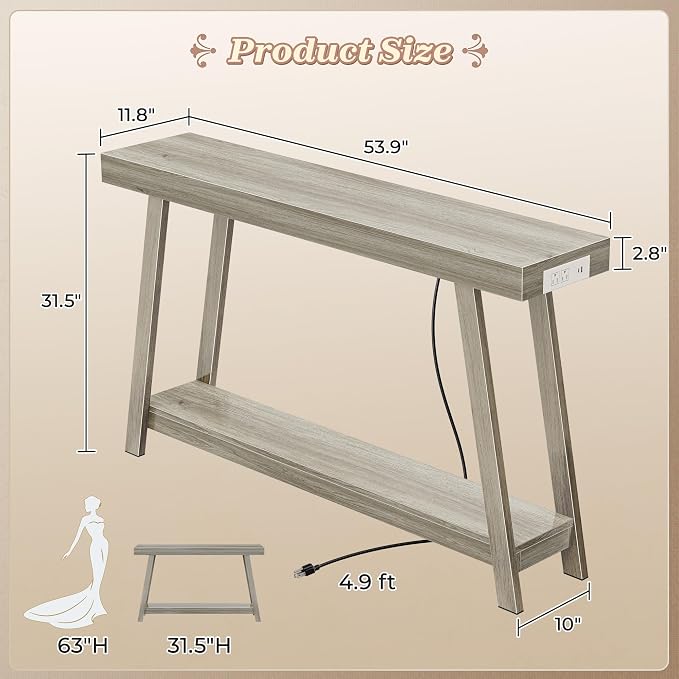 Huuger Console Table with Charging Station, USB-C Port, 2 Tiers Entryway Table - Image 2
