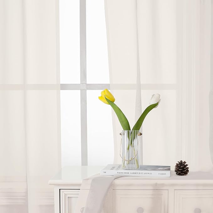 Ivory Sheer Curtains 90 Inches Long 2 Panels, Elegant Light Filtering Voile - Image 8