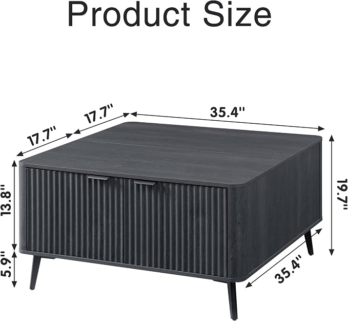 4-Piece Fluted Living Room Furniture Set, Lift Top Coffee Table, Buffet Cabinet - Image 4