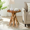 WELLAND Solid Teak Live Edge End Table, Small Accent Table, Plant Stand by WELLAND