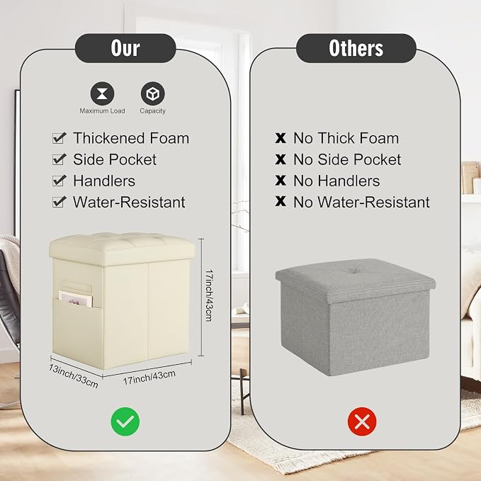 Ottoman with Storage, Slim Tall Foot Rest Stool with Thicker Foam Padded Seat. - Image 6