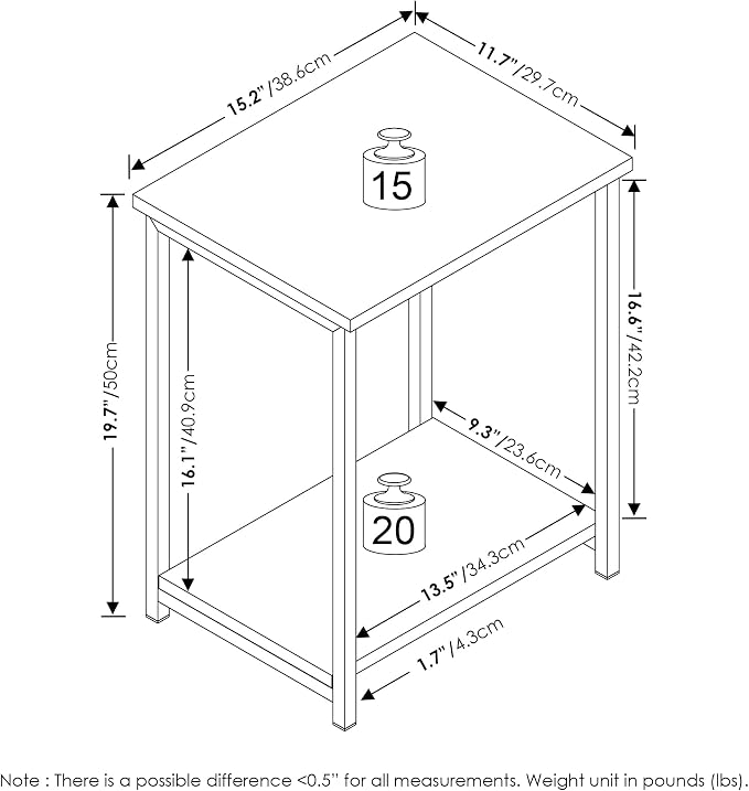 Furinno Simplistic Metal Frame End Table, French Oak - Image 3