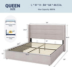 Allewie Queen Size Lift Up Storage Bed, Modern Wingback Headboard, Hydraulic - Image 2