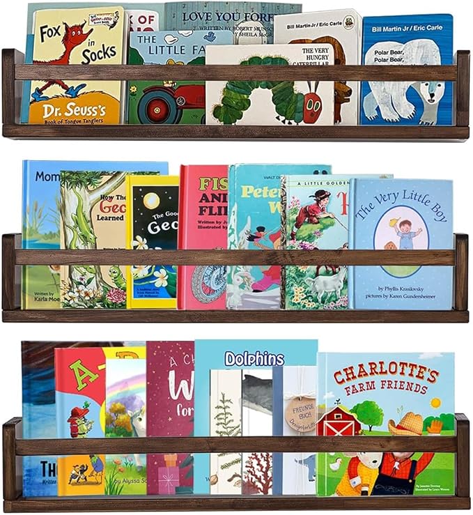 AZSKY Nursery Book Shelves 24 Inch Deep Walnut Floating Bookshelf by AZSKYMakeyourlifebetter
