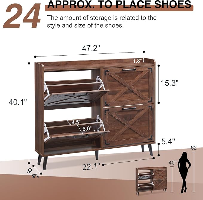 Barnyatoh Shoe Storage Cabinet, Farmhouse Shoe Organizer - Image 2